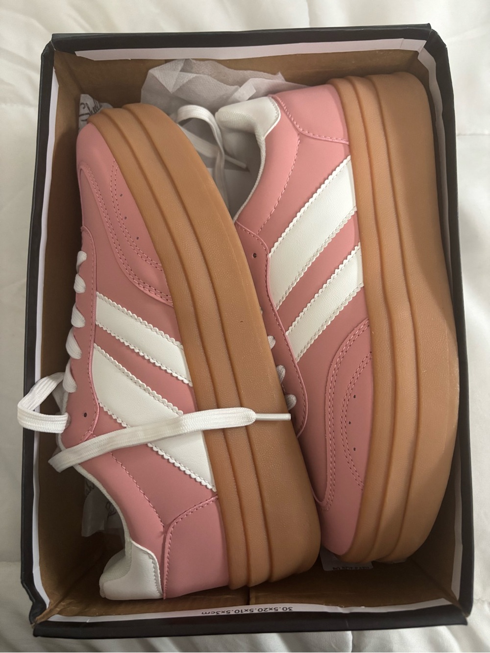 Women’s Pink Platform Sneakers with White Stripes and Gum Sole